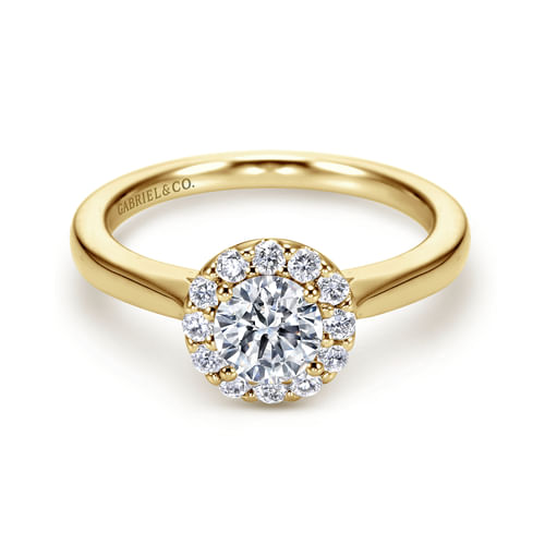 14K Yellow Gold Round Halo Diamond Engagement Ring