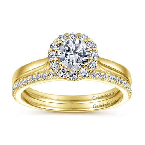 14K Yellow Gold Round Halo Diamond Engagement Ring