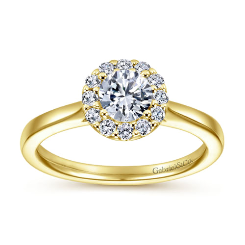 14K Yellow Gold Round Halo Diamond Engagement Ring