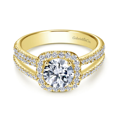 14K Yellow Gold Round Halo Diamond Engagement Ring