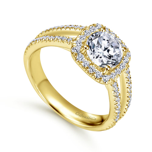 14K Yellow Gold Round Halo Diamond Engagement Ring