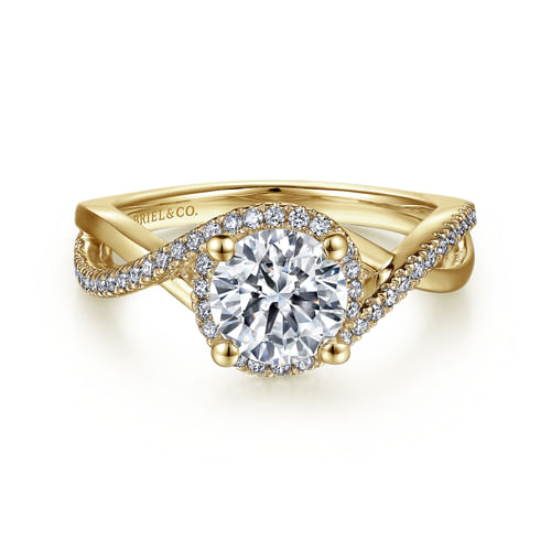 14K Yellow Gold Round Halo Diamond Engagement Ring