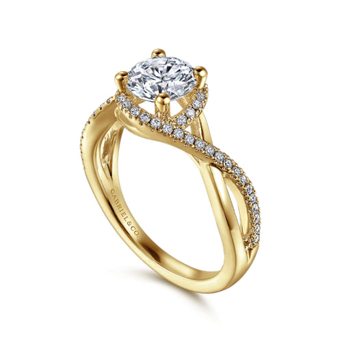 14K Yellow Gold Round Halo Diamond Engagement Ring