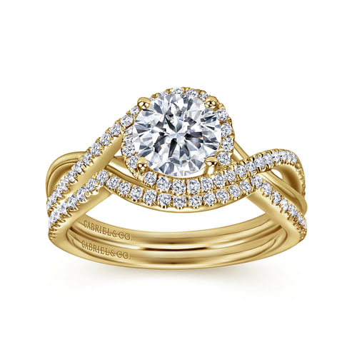 14K Yellow Gold Round Halo Diamond Engagement Ring