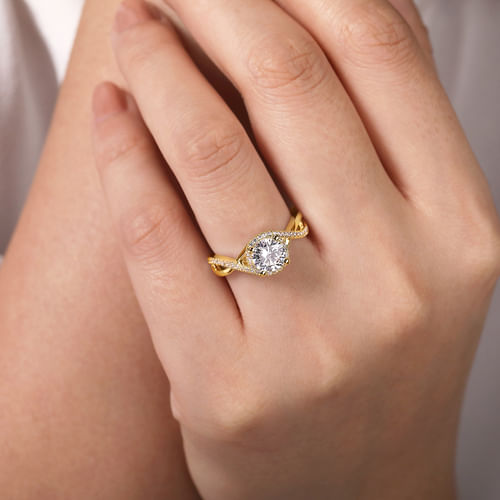 14K Yellow Gold Round Halo Diamond Engagement Ring