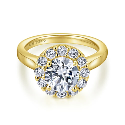 14K Yellow Gold Round Halo Diamond Engagement Ring