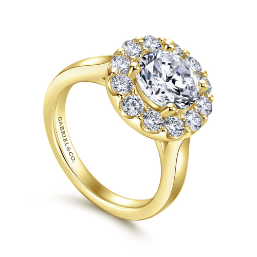 14K Yellow Gold Round Halo Diamond Engagement Ring