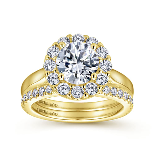 14K Yellow Gold Round Halo Diamond Engagement Ring