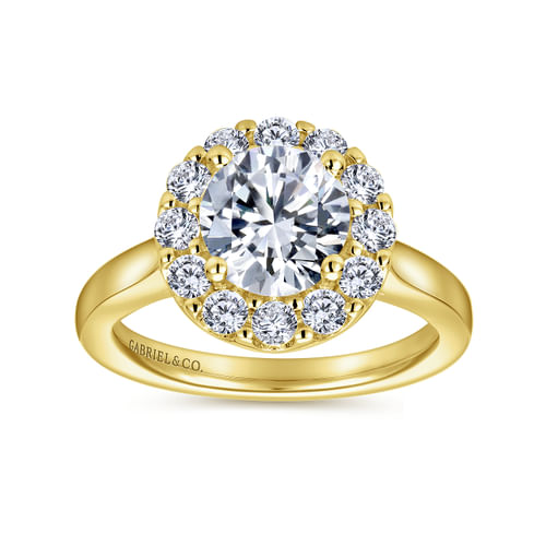 14K Yellow Gold Round Halo Diamond Engagement Ring