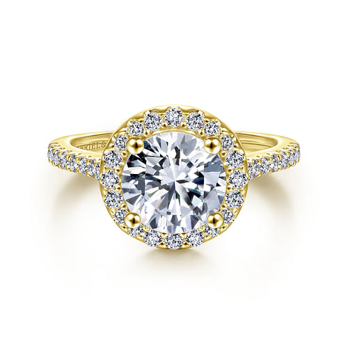 14K Yellow Gold Round Halo Diamond Engagement Ring