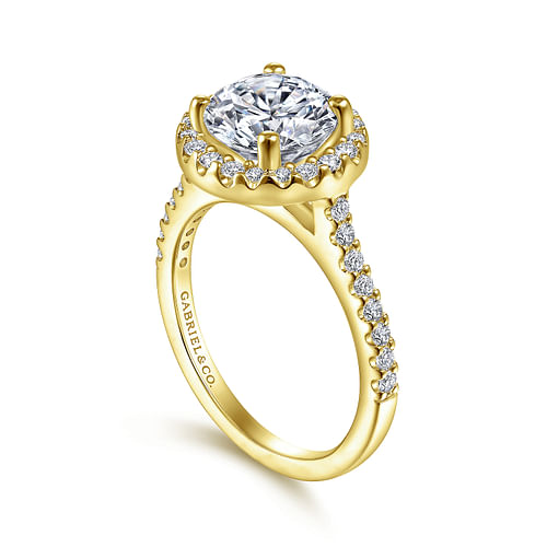 14K Yellow Gold Round Halo Diamond Engagement Ring