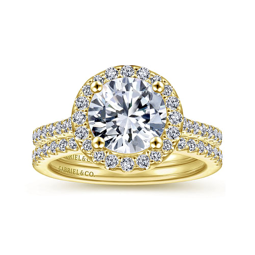 14K Yellow Gold Round Halo Diamond Engagement Ring