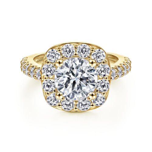 14K Yellow Gold Round Halo Diamond Engagement Ring