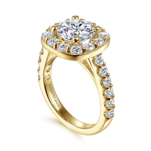 14K Yellow Gold Round Halo Diamond Engagement Ring