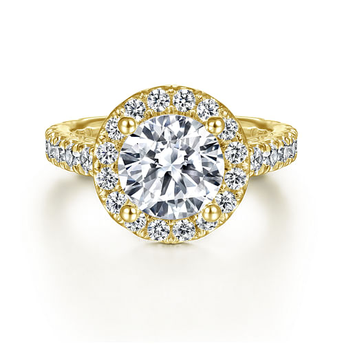 14K Yellow Gold Round Halo Diamond Engagement Ring