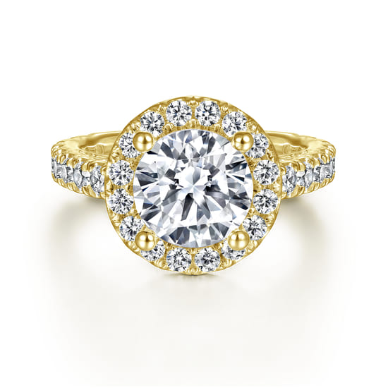Gabriel - 14K Yellow Gold Round Halo Diamond Engagement Ring