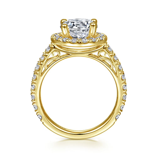 14K Yellow Gold Round Halo Diamond Engagement Ring