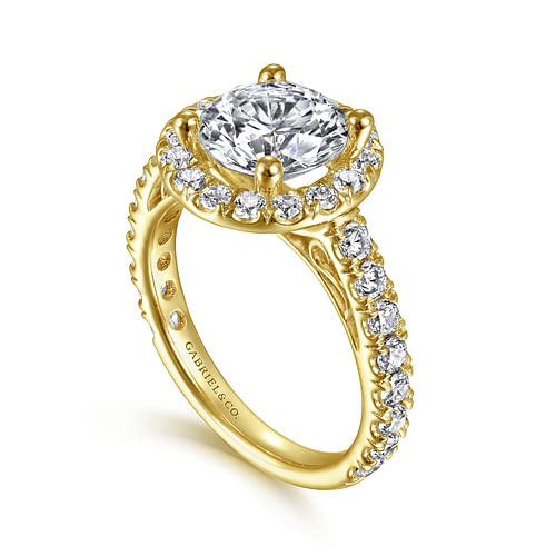 14K Yellow Gold Round Halo Diamond Engagement Ring