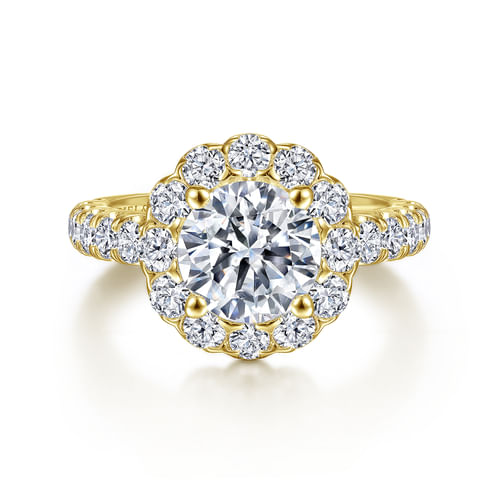 14K Yellow Gold Round Halo Diamond Engagement Ring