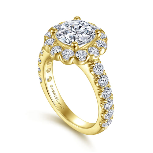 14K Yellow Gold Round Halo Diamond Engagement Ring