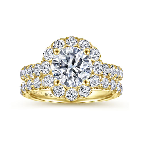 14K Yellow Gold Round Halo Diamond Engagement Ring