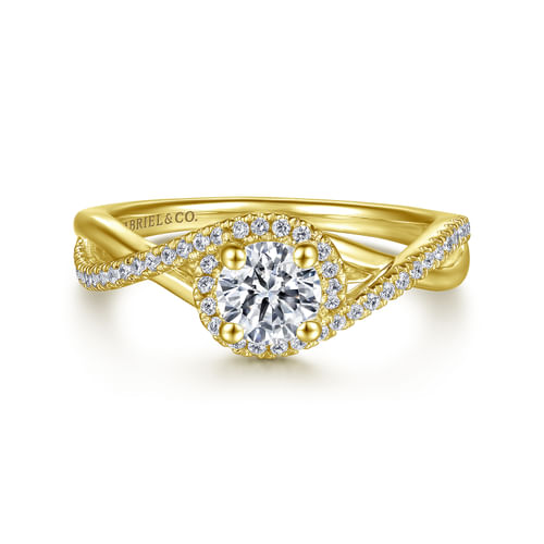 14K Yellow Gold Round Halo Diamond Engagement Ring