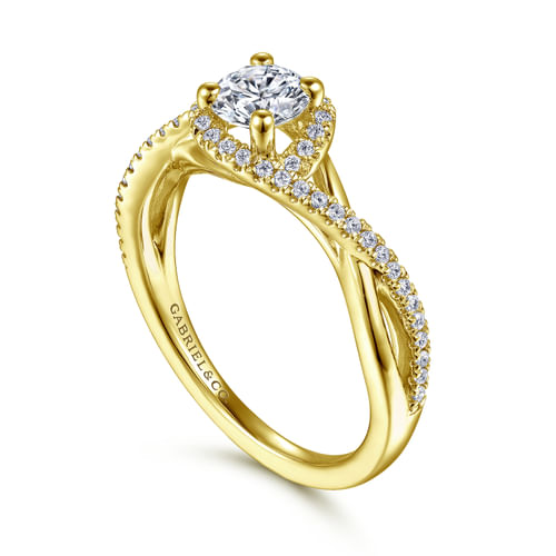 14K Yellow Gold Round Halo Diamond Engagement Ring