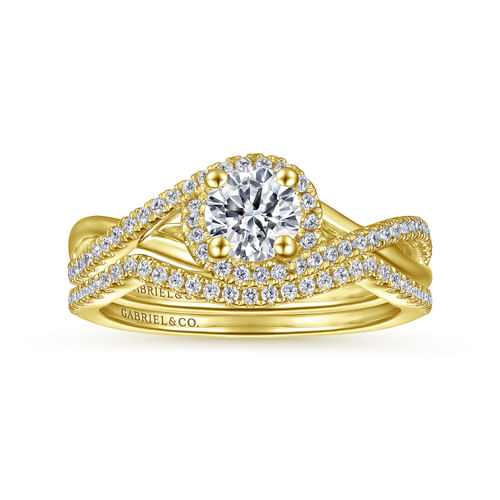 14K Yellow Gold Round Halo Diamond Engagement Ring