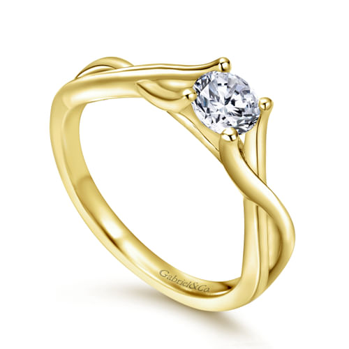 14K Yellow Gold Round Halo Diamond Engagement Ring