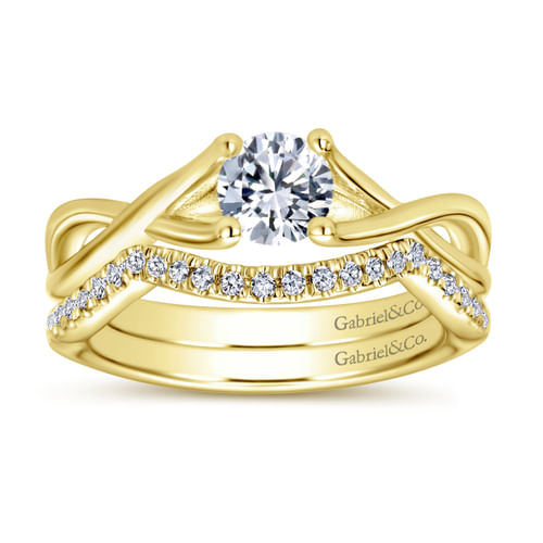14K Yellow Gold Round Halo Diamond Engagement Ring