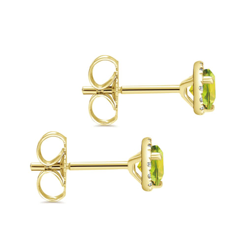 14K Yellow Gold Round Halo Lemon Quartz and Diamond Stud Earrings