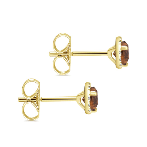 14K Yellow Gold Round Halo Smoky Quartz and Diamond Stud Earrings 14K Yellow Gold Round Halo Smoky Quartz and Diamond Stud Earrings