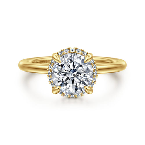 14K Yellow Gold Round Hidden Halo Diamond Engagement Ring