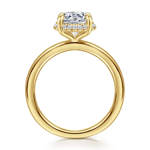 14K Yellow Gold Round Hidden Halo Diamond Engagement Ring