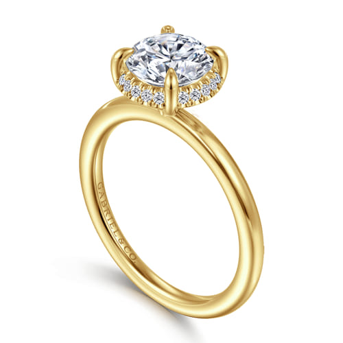 14K Yellow Gold Round Hidden Halo Diamond Engagement Ring