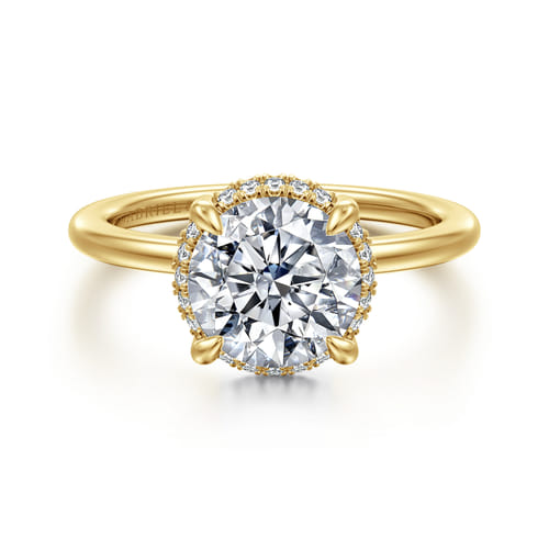 14K Yellow Gold Round Hidden Halo Diamond Engagement Ring