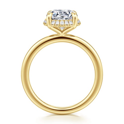 14K Yellow Gold Round Hidden Halo Diamond Engagement Ring