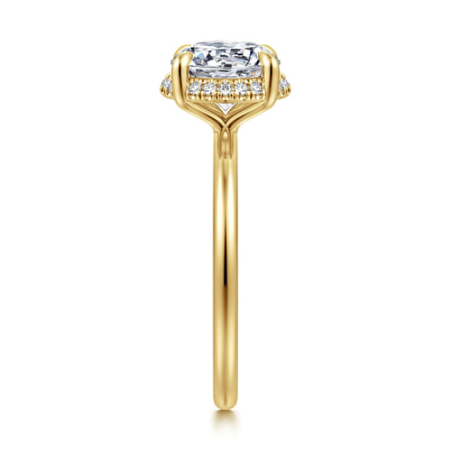 14K Yellow Gold Round Hidden Halo Diamond Engagement Ring