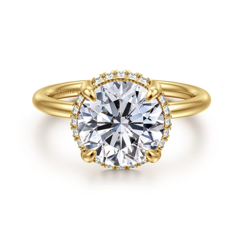 14K Yellow Gold Round Hidden Halo Diamond Engagement Ring