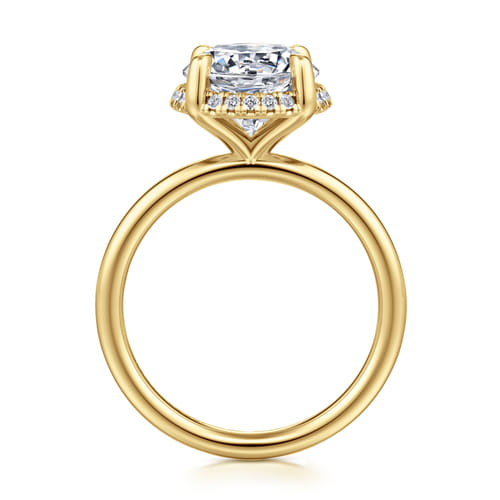 14K Yellow Gold Round Hidden Halo Diamond Engagement Ring