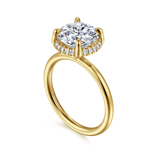 14K Yellow Gold Round Hidden Halo Diamond Engagement Ring