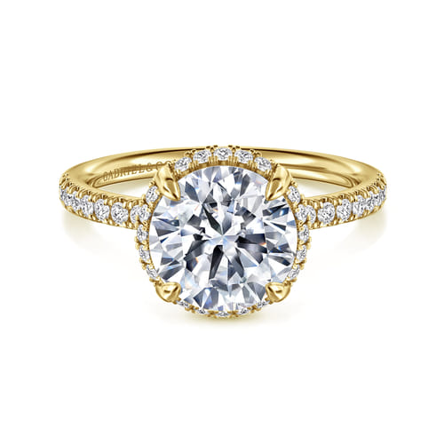14K Yellow Gold Round Hidden Halo Diamond Engagement Ring