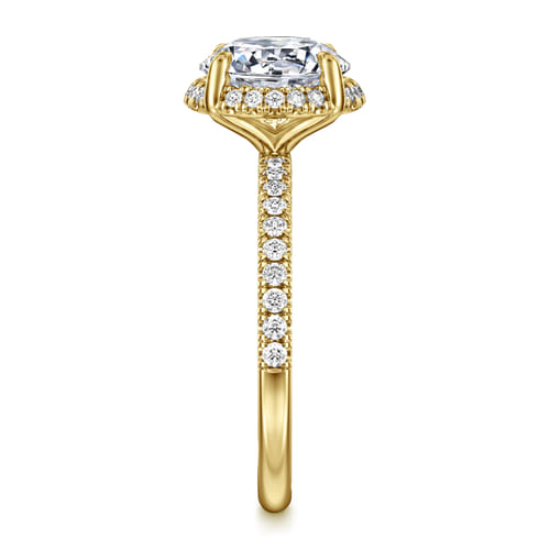14K Yellow Gold Round Hidden Halo Diamond Engagement Ring