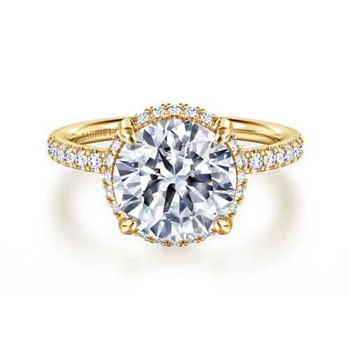 14K Yellow Gold Round Hidden Halo Diamond Engagement Ring