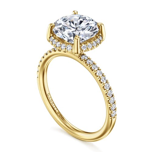 14K Yellow Gold Round Hidden Halo Diamond Engagement Ring
