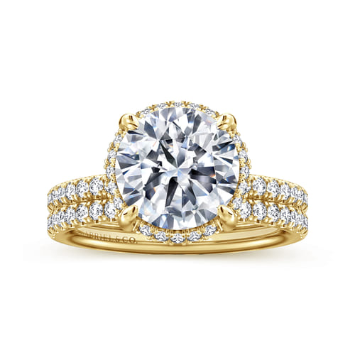 14K Yellow Gold Round Hidden Halo Diamond Engagement Ring