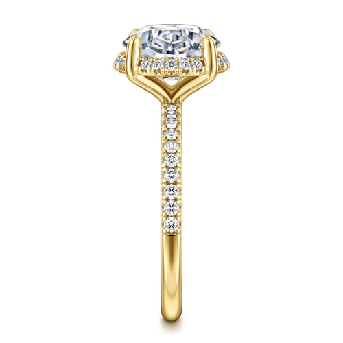 14K Yellow Gold Round Hidden Halo Diamond Engagement Ring