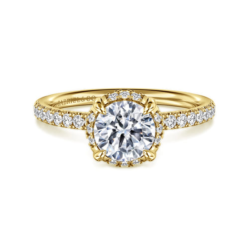 14K Yellow Gold Round Hidden Halo Diamond Engagement Ring