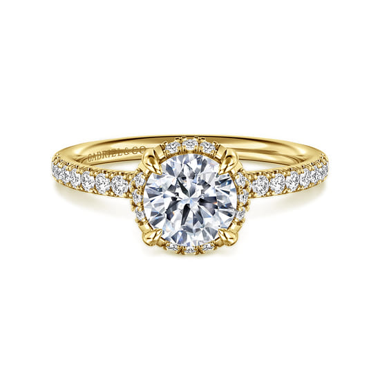 Gabriel - 14K Yellow Gold Round Hidden Halo Diamond Engagement Ring