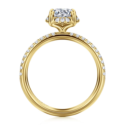 14K Yellow Gold Round Hidden Halo Diamond Engagement Ring
